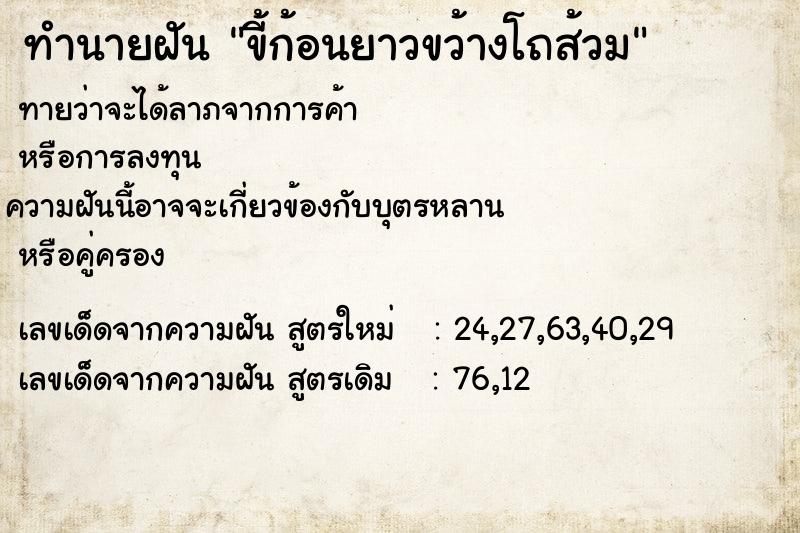 ทำนายฝันขี้ก้อนยาวขว้างโถส้วม ทำนายฝันทำนายฝันขี้ก้อนยาวขว้างโถส้วม