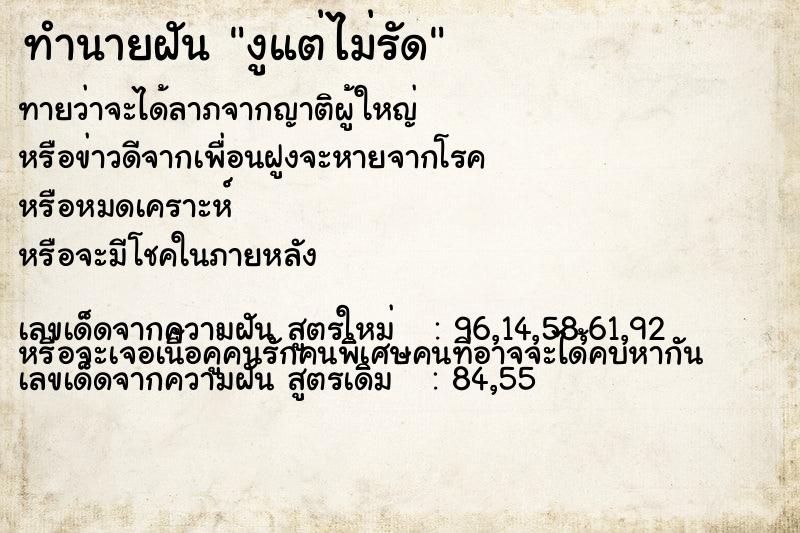 ทำนายฝันงูแต่ไม่รัด ทำนายฝันทำนายฝันงูแต่ไม่รัด