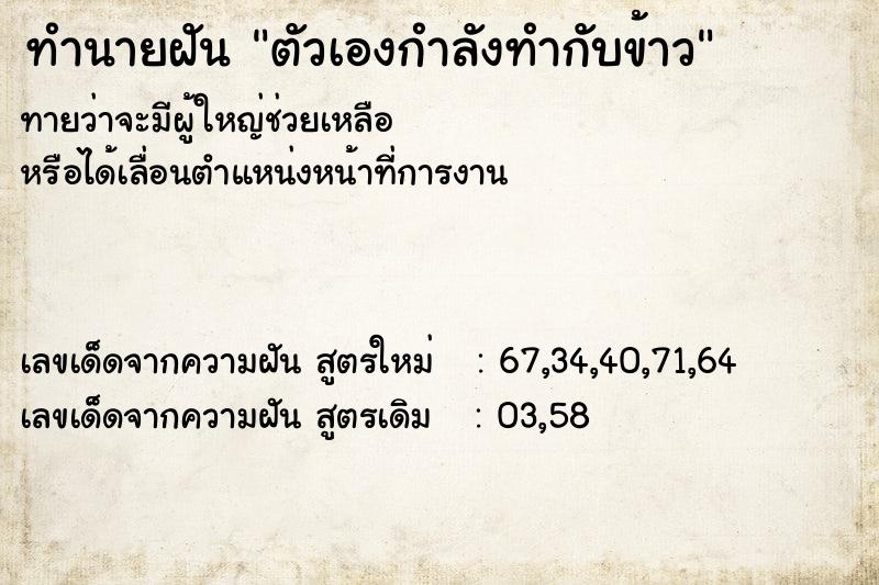 ทำนายฝันทำนายฝันตัวเองกำลังทำกับข้าว