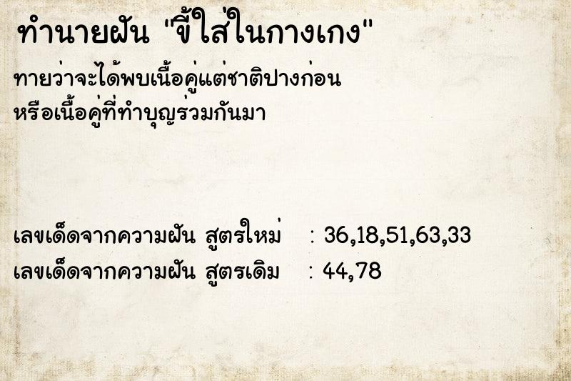 ทำนายฝันขี้ใส่ในกางเกง ทำนายฝันทำนายฝันขี้ใส่ในกางเกง