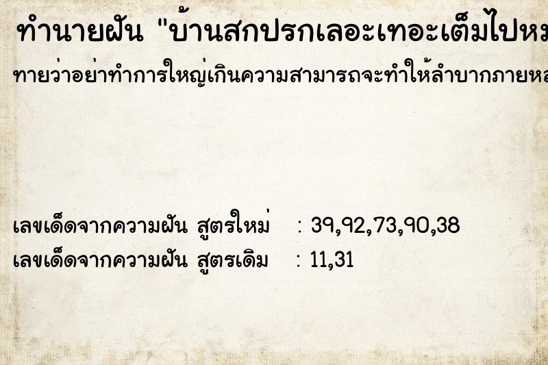 ทำนายฝันทำนายฝันบ้านสกปรกเลอะเทอะเต็มไปหมด
