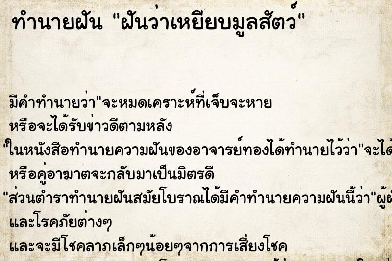 ทำนายฝันฝันว่าเหยียบมูลสัตว์ ทำนายฝันทำนายฝันฝันว่าเหยียบมูลสัตว์