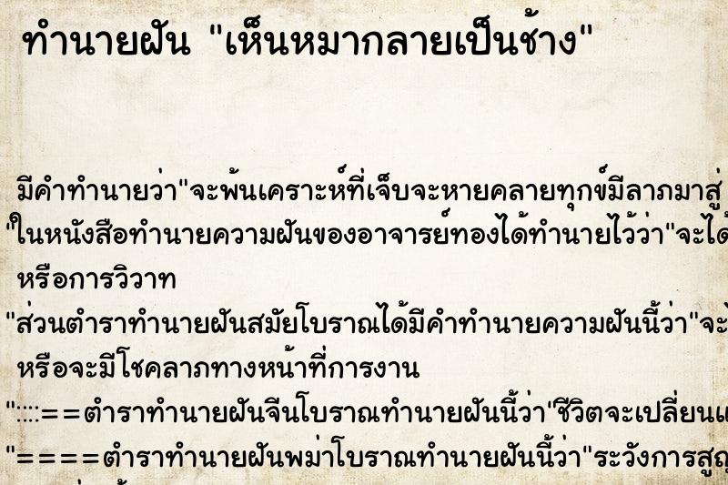ทำนายฝัน เห็นหมากลายเป็นช้าง ทำนายฝัน เห็นหมากลายเป็นช้าง