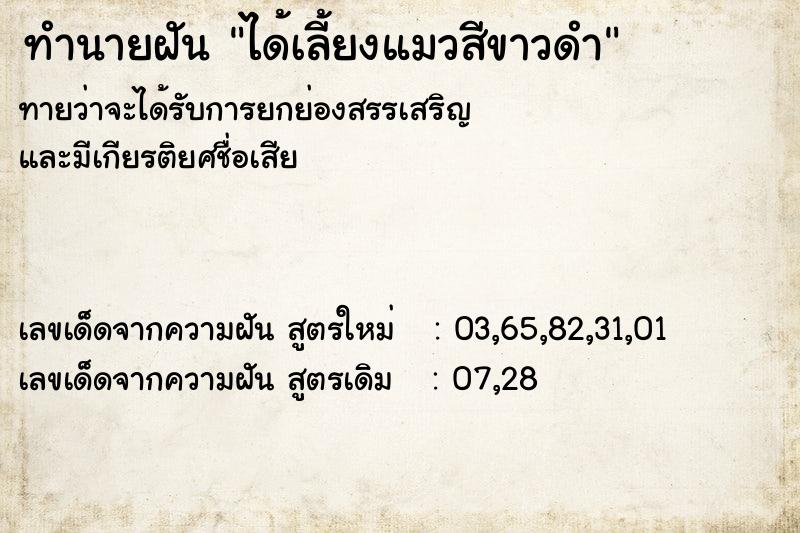 ทำนายฝันทำนายฝันได้เลี้ยงแมวสีขาวดำ
