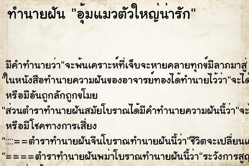 ทำนายฝัน อุ้มแมวตัวใหญ่น่ารัก ตำราโบราณ แม่นที่สุดในโลก