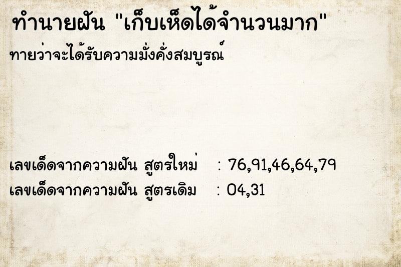 ทำนายฝันเก็บเห็ดได้จำนวนมาก ทำนายฝันทำนายฝันเก็บเห็ดได้จำนวนมาก