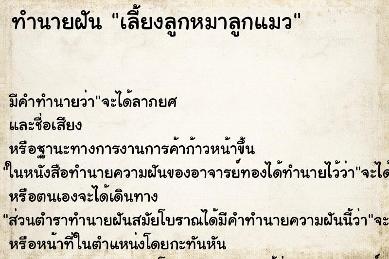 ทำนายฝัน เลี้ยงลูกหมาลูกแมว