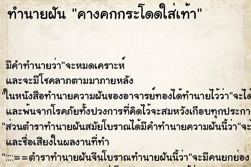 ทำนายฝัน คางคกกระโดดใส่เท้า ทำนายฝัน คางคกกระโดดใส่เท้า