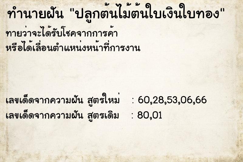 ทำนายฝันปลูกต้นไม้ต้นใบเงินใบทอง ทำนายฝันทำนายฝันปลูกต้นไม้ต้นใบเงินใบทอง