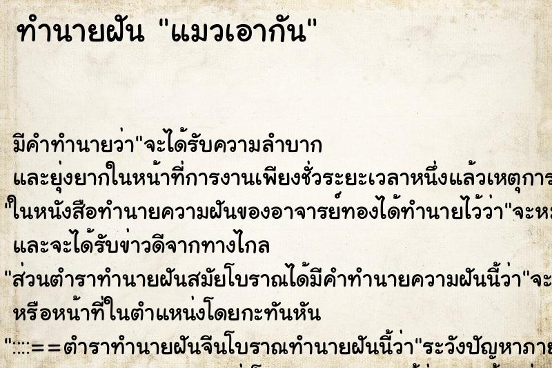 ทำนายฝัน แมวเอากัน ตำราโบราณ แม่นที่สุดในโลก