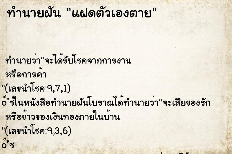 ทำนายฝัน แฝดตัวเองตาย ตำราโบราณ แม่นที่สุดในโลก