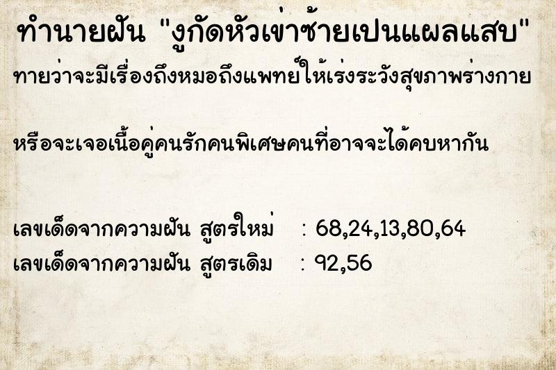 ทำนายฝันทำนายฝันงูกัดหัวเข่าซ้ายเปนแผลแสบ