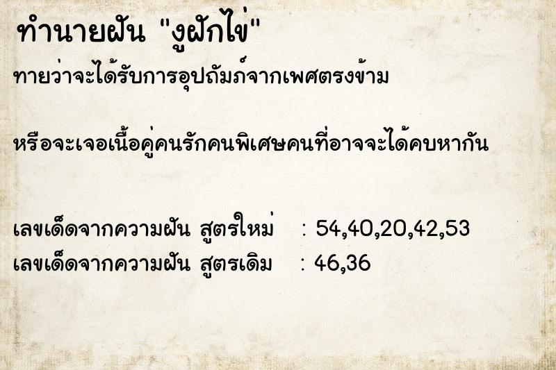 ทำนายฝันทำนายฝันงูฝักไข่