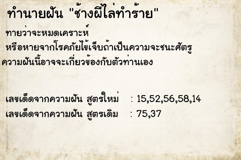 ทำนายฝันช้างผีไล่ทำร้าย ทำนายฝันทำนายฝันช้างผีไล่ทำร้าย