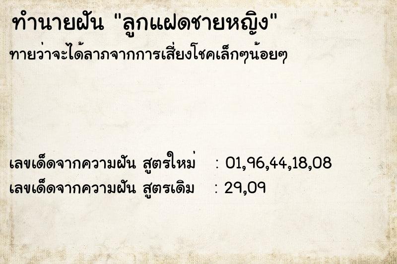 ทำนายฝันลูกแฝดชายหญิง ทำนายฝันทำนายฝันลูกแฝดชายหญิง