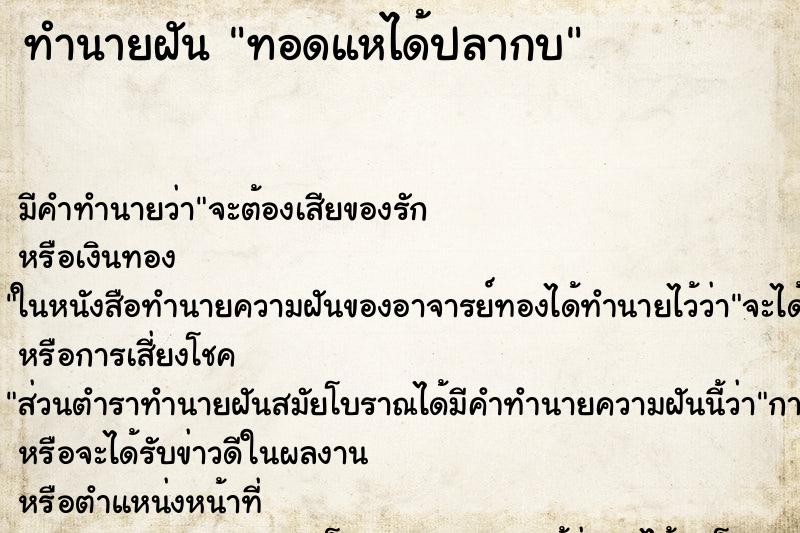 ทำนายฝัน ทอดแหได้ปลากบ ทำนายฝัน ทอดแหได้ปลากบ