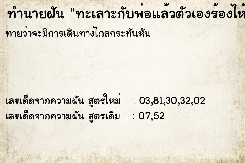 ทำนายฝันทำนายฝันทะเลาะกับพ่อแล้วตัวเองร้องไห้เสียใจ