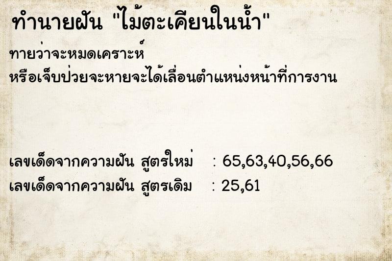 ทำนายฝันทำนายฝันไม้ตะเคียนในน้ำ