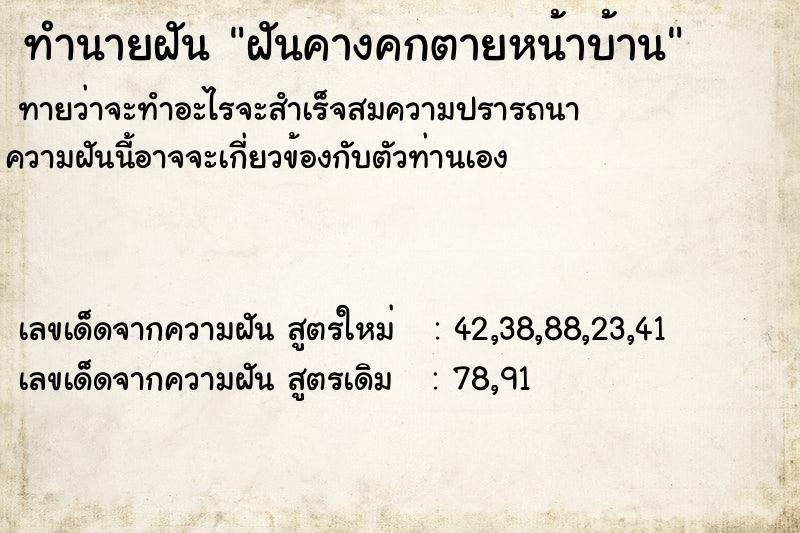 ทำนายฝันทำนายฝันฝันคางคกตายหน้าบ้าน