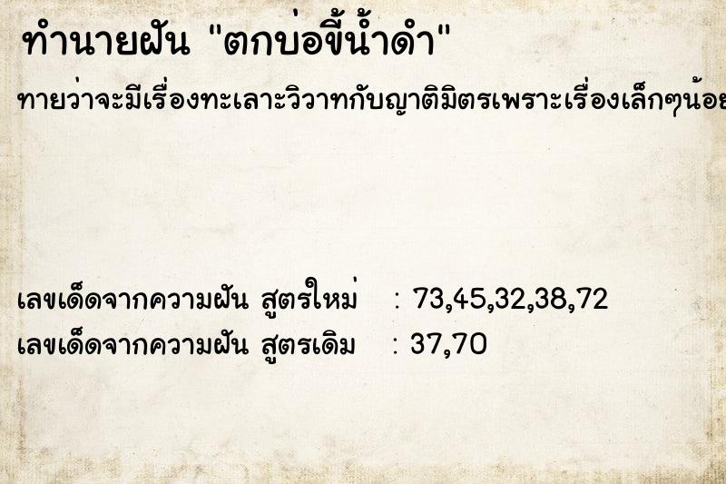 ทำนายฝันตกบ่อขี้น้ำดำ ทำนายฝันทำนายฝันตกบ่อขี้น้ำดำ