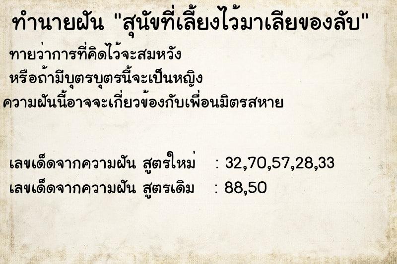 ทำนายฝันทำนายฝันสุนัขที่เลี้ยงไว้มาเลียของลับ