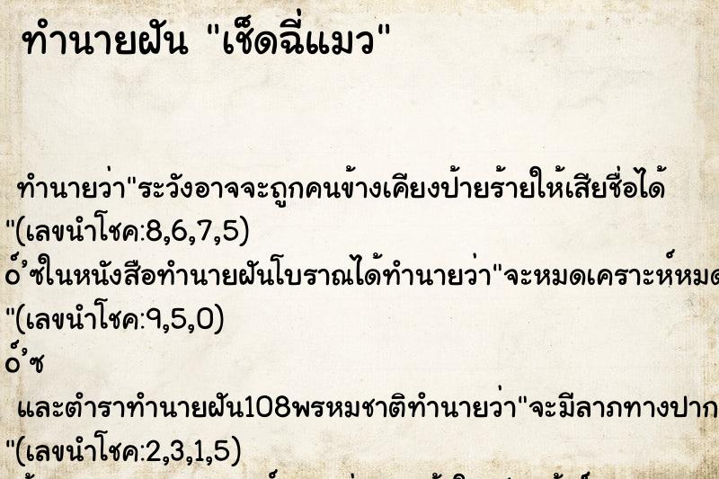 ทำนายฝัน เช็ดฉี่แมว ตำราโบราณ แม่นที่สุดในโลก