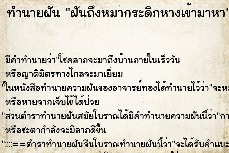 ทำนายฝันทำนายฝันฝันถึงหมากระดิกหางเข้ามาหา