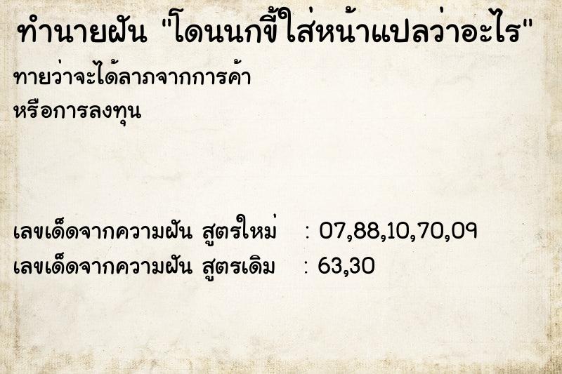 ทำนายฝันทำนายฝันโดนนกขี้ใส่หน้าแปลว่าอะไร