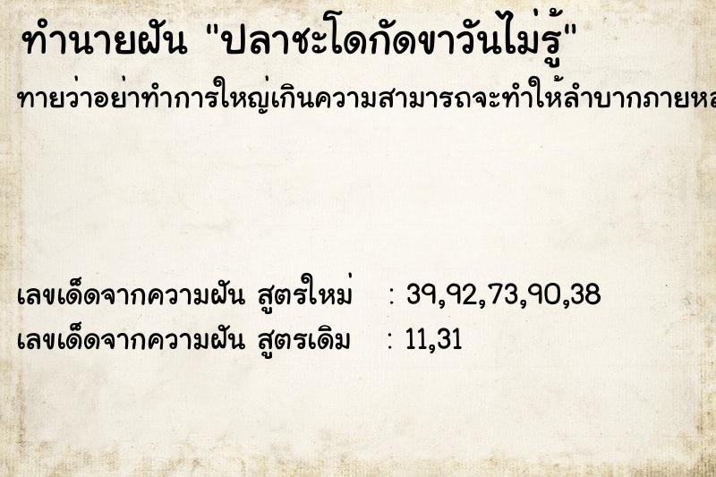 ทำนายฝันปลาชะโดกัดขาวันไม่รู้ ทำนายฝันทำนายฝันปลาชะโดกัดขาวันไม่รู้