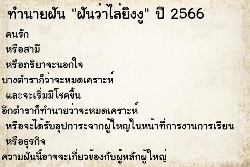 ทำนายฝันฝันว่าไล่ยิงงู ทำนายฝันทำนายฝันฝันว่าไล่ยิงงู