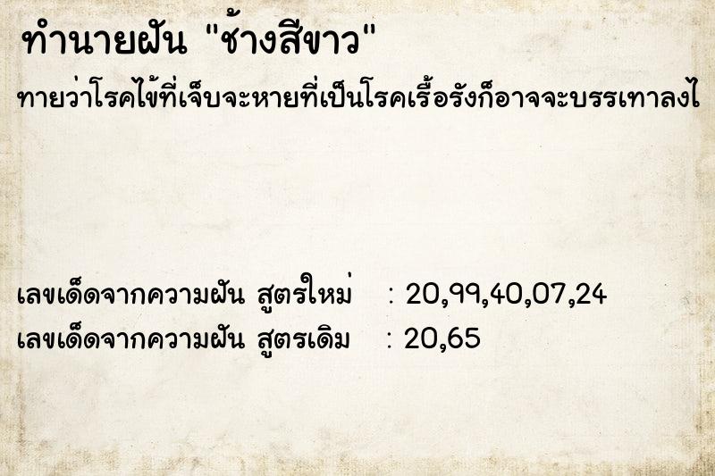 ทำนายฝัน ช้างสีขาว ทำนายฝัน ช้างสีขาว