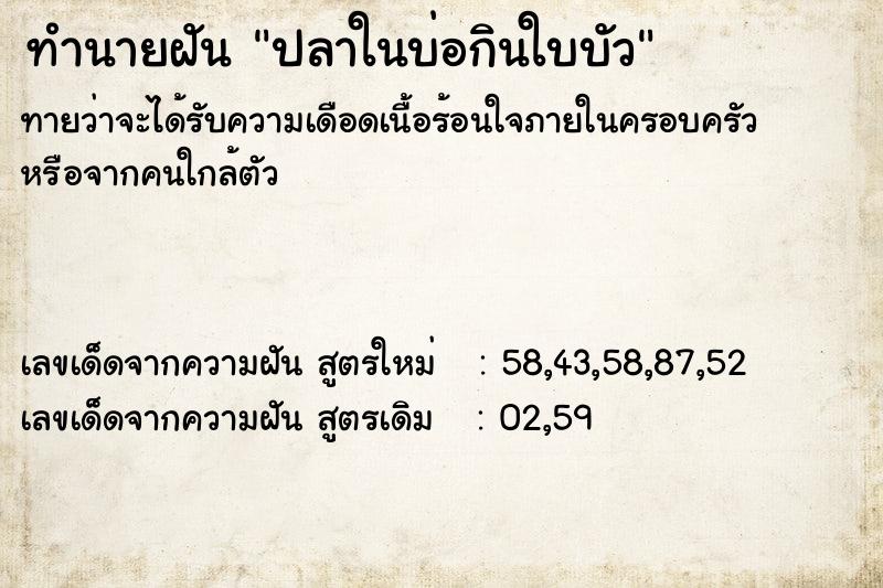 ทำนายฝันทำนายฝันปลาในบ่อกินใบบัว