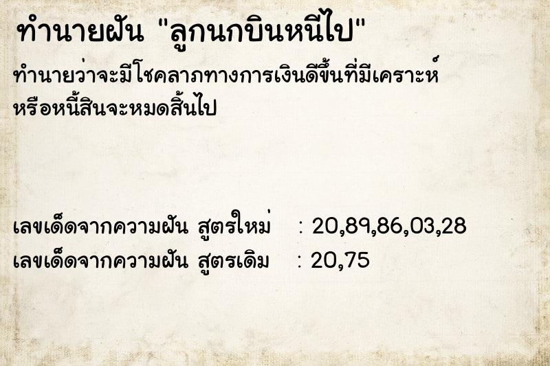 ทำนายฝันลูกนกบินหนีไป ทำนายฝันทำนายฝันลูกนกบินหนีไป