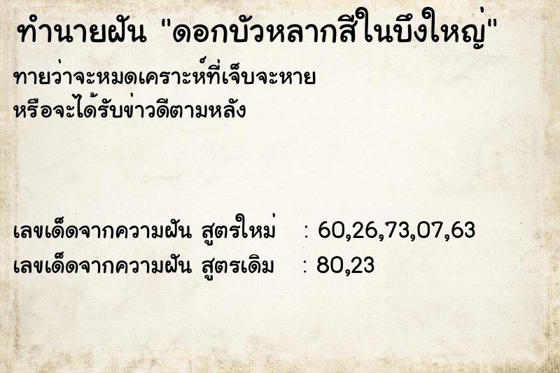 ทำนายฝัน ดอกบัวหลากสีในบึงใหญ่ ตำราโบราณ แม่นที่สุดในโลก