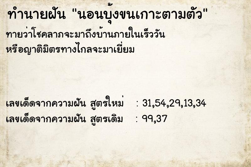 ทำนายฝันทำนายฝันนอนบุ้งขนเกาะตามตัว