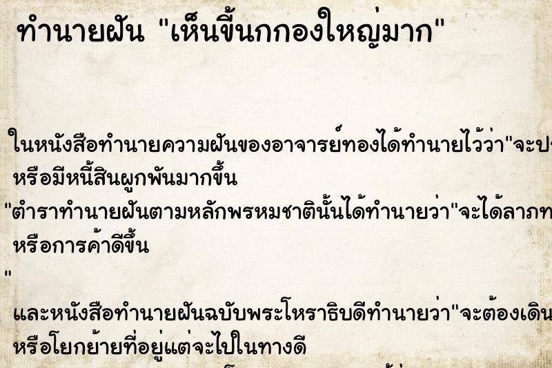ทำนายฝันเห็นขี้นกกองใหญ่มาก ทำนายฝันทำนายฝันเห็นขี้นกกองใหญ่มาก