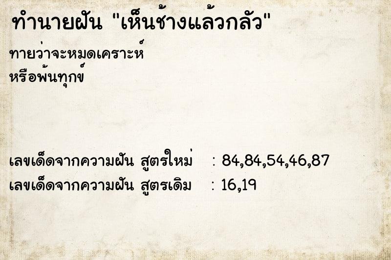 ทำนายฝันทำนายฝันเห็นช้างแล้วกลัว