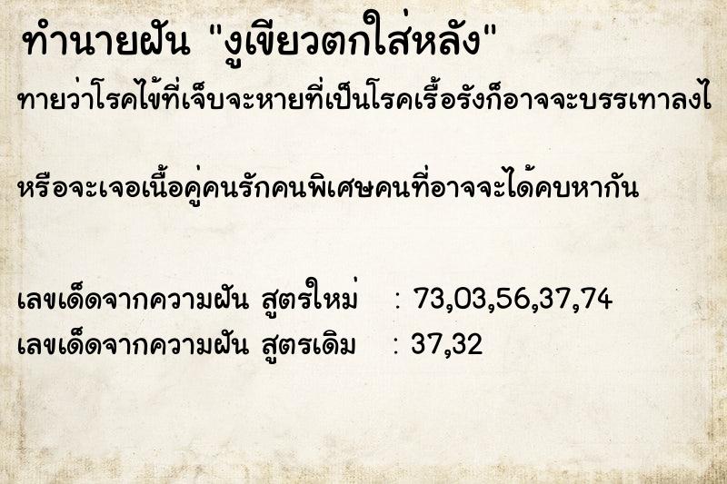 ทำนายฝันทำนายฝันงูเขียวตกใส่หลัง