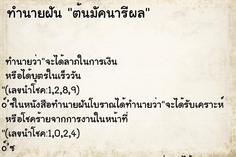 ทำนายฝันต้นมัคนารีผล ทำนายฝันทำนายฝันต้นมัคนารีผล