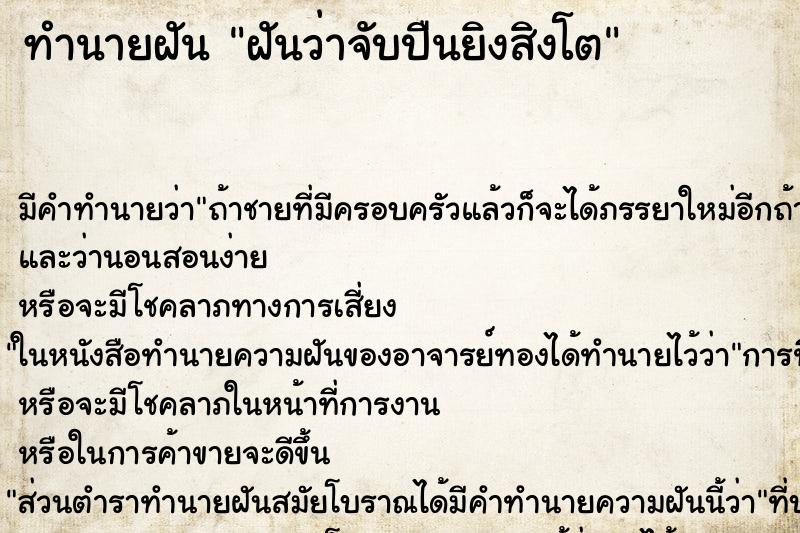 ทำนายฝันฝันว่าจับปืนยิงสิงโต ทำนายฝันทำนายฝันฝันว่าจับปืนยิงสิงโต