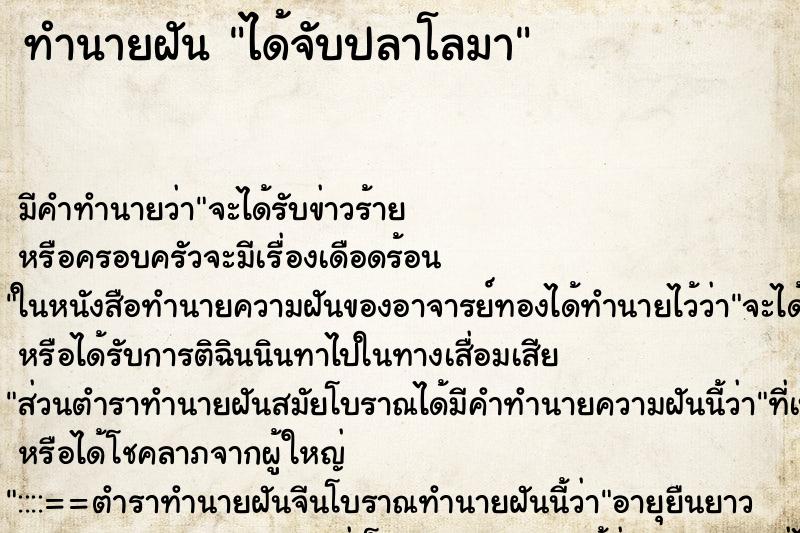 ทำนายฝัน ได้จับปลาโลมา