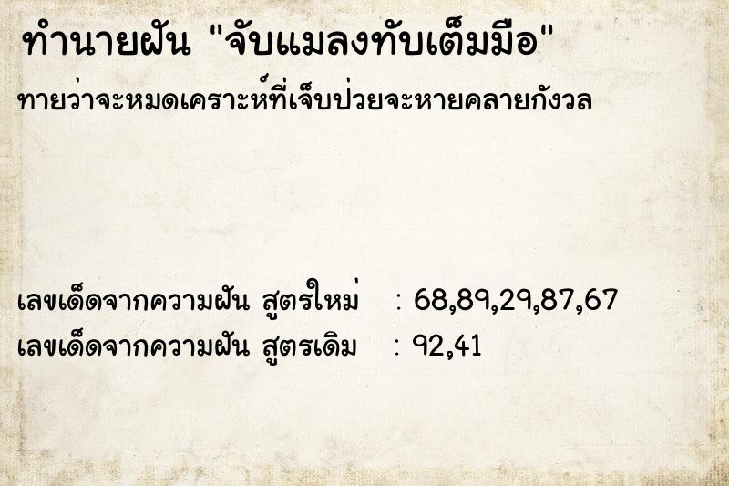 ทำนายฝัน จับแมลงทับเต็มมือ แม่นๆ ฟรี ด้วยตำราหนังสือทำนายฝันโบราณ ทำนายฝันจับแมลงทับเต็มมือ