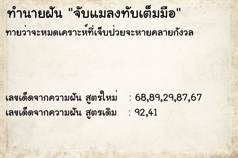 ทำนายฝัน จับแมลงทับเต็มมือ ตำราโบราณ แม่นที่สุดในโลก