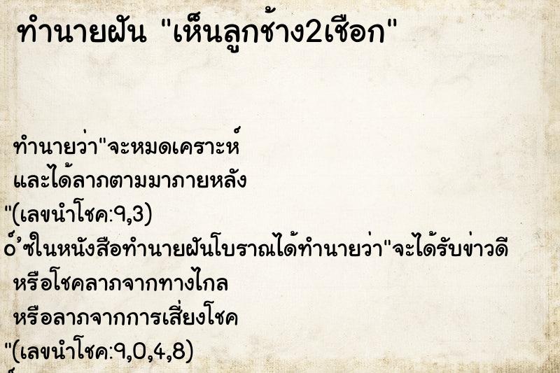 ทำนายฝันเห็นลูกช้าง2เชือก ทำนายฝันทำนายฝันเห็นลูกช้าง2เชือก