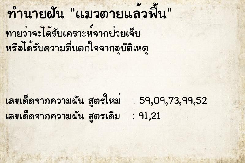 ทำนายฝันทำนายฝันเเมวตายแล้วฟื้น