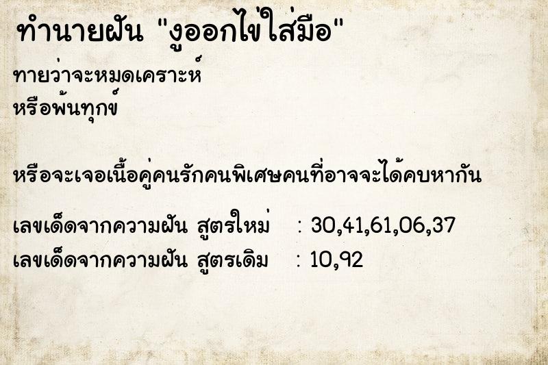 ทำนายฝันงูออกไข่ใส่มือ ทำนายฝันทำนายฝันงูออกไข่ใส่มือ