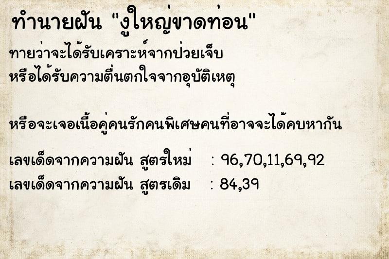 ทำนายฝันงูใหญ่ขาดท่อน ทำนายฝันทำนายฝันงูใหญ่ขาดท่อน
