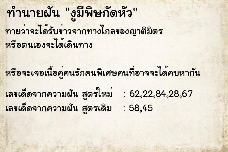 ทำนายฝันงูมีพิษกัดหัว ทำนายฝันทำนายฝันงูมีพิษกัดหัว