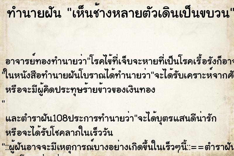 ทำนายฝันทำนายฝันเห็นช้างหลายตัวเดินเป็นขบวน