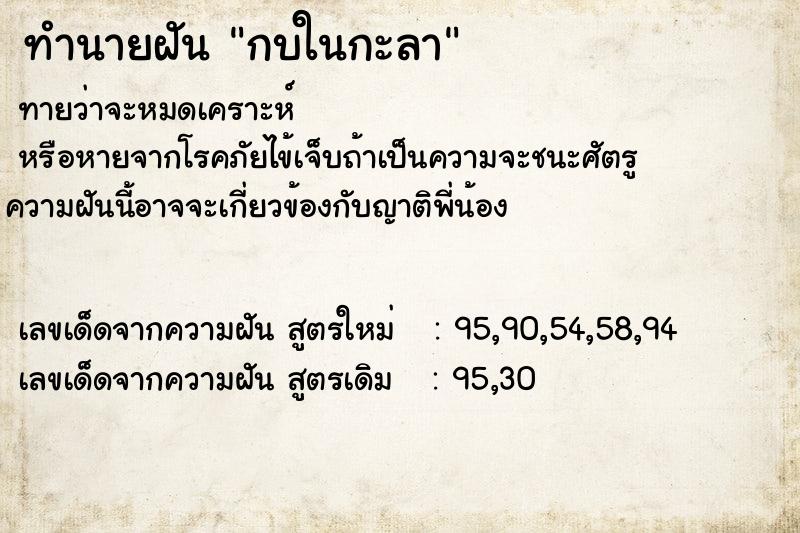 ทำนายฝัน กบในกะลา ทำนายฝัน กบในกะลา